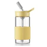 BUYDEEM Prenosná sklenená fľaša so slamkou 500 ml, model CD1017, farba jemná žltá