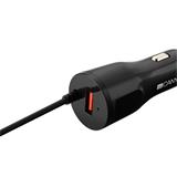Canyon C-031, univerzálna autonabíjačka, 1x USB, výstup 5V/2,4A, Smart IC, integrovaný kábel microUSB, čierna